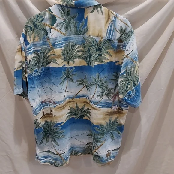 *Men's Kona Kai Hawaiian Print Beach Scene Cotton Blend Camp Shirt Size Medium - Picture 4 of 9
